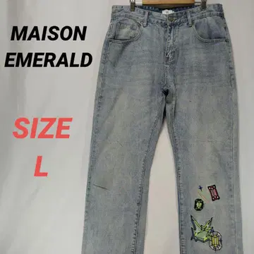 MAISON EMERALD 청바지 데님 팬츠 자수 남성용 L