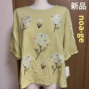 새상품 노아제 noa-ge 린넨 혼방 상의 블라우스 풀오버 꽃무늬 자수