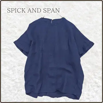 SPICK AND SPAN 린넨 블렌드 반팔 블라우스 루즈핏 네이비