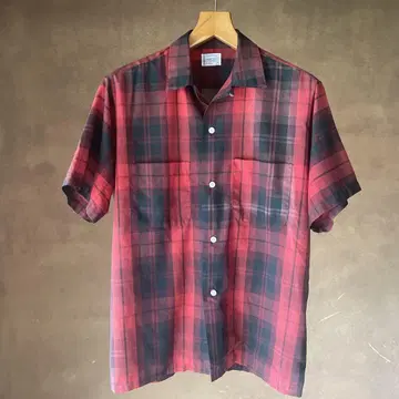 6, 70,s TOWNCRAFT 타운 크라프트 오픈 카라 체크 셔츠