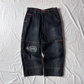 90s-00s SOHK 로고 프린트 배기 데님 B계 힙합 초와이드