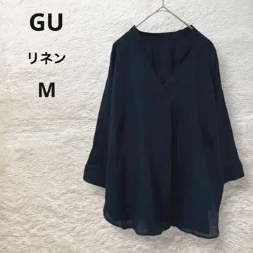 GU 지유 린넨 스키퍼 셔츠 블라우스 네이비 M 봄/여름 얇은 소재