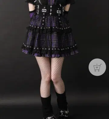 지뢰 뱅기 서브컬처 보라색 블랙 십자가 거미 레이스 체크 티어드 스커트