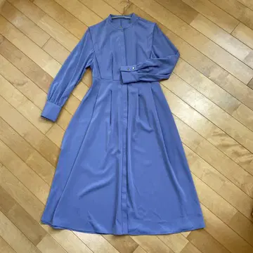 파란색 보라색 긴팔 플레어 원피스