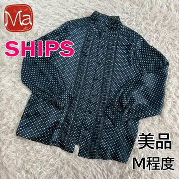 SHIPS 쉽스 네이비 도트 무늬 핀턱 블라우스 하이넥