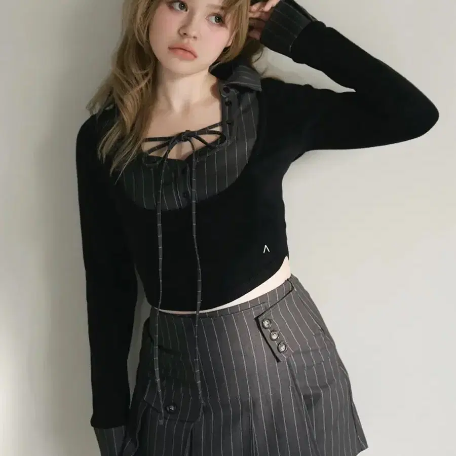 トップス andmary Maddie mellow ribbon set black Maddie mellow ribbon set