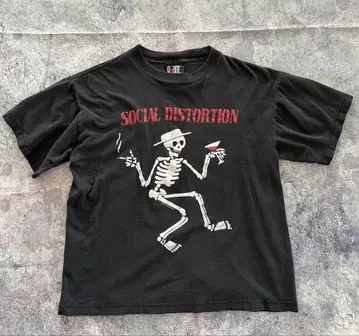 90's SOCIAL DISTORTION 스켈레톤 티셔츠 블랙 밴딩