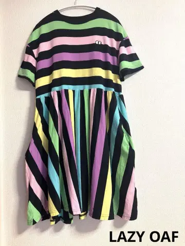 LAZY OAF 레이지 오프 레인보우 원피스 M 컬러풀 보더 자수