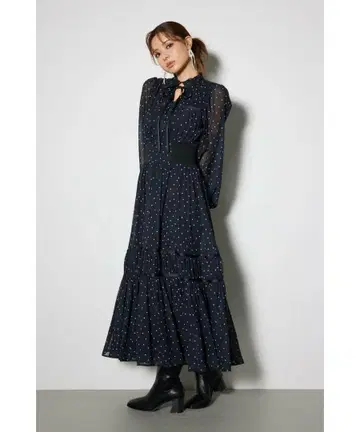 rienda 니트 콤비 스타일 플레어 원피스