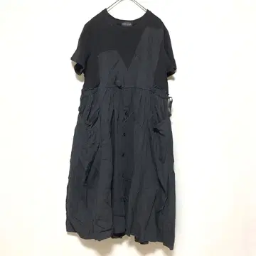 코이비토미사키 블랙 M~L 반팔 원피스 허리 조절 끈 포함 버튼