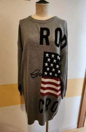 RODEO CROWNS 미국 국기 디자인 긴팔 튜닉 그레이