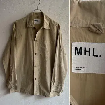 새상품급 MHL. 코튼 포플린 오픈 카라 셔츠 베이지