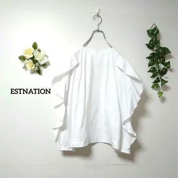 에스트네이션 프릴 슬리브 블라우스 S 백 지퍼 스트레치