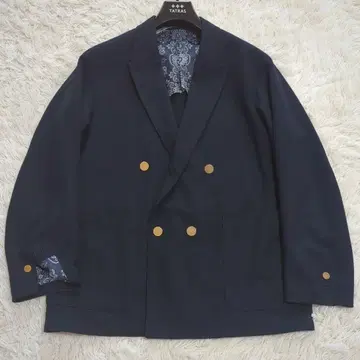 새상품급 BEAMS L 빈티지 울 더블 자켓 네이비 골드 버튼