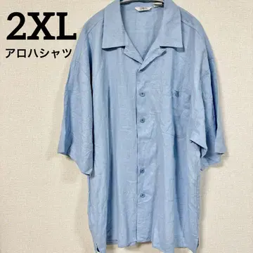 빅 사이즈 2XL 알로하 셔츠 하와이안 블루 심플 마 혼방 린넨