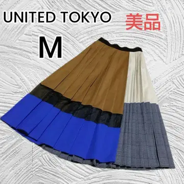 유나이티드 도쿄 봄/여름/가을 이소재 플리츠 컬러 블록 롱 스커트 1