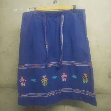 빈티지 자수 과테말라 허리 밴딩 스커트 민족 used 구제 의류 파란색