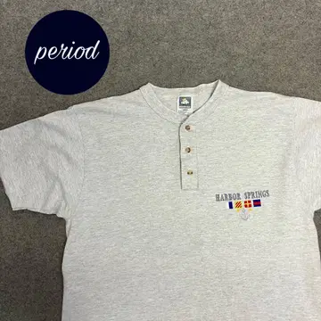 P2022 90s COTTON DELUXE 헨리넥 티셔츠 자수