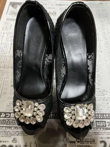 캬바쿠라 힐 캬바쿠라 신발 하이힐 비쥬 장식 블랙 23.5cm