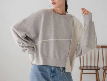 LOWRYS FARM 리메이크 후라케 숏 그레이 맨투맨