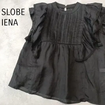 새상품급 슬로브 이에나 라미 프릴 핀턱 블라우스 린넨 블랙