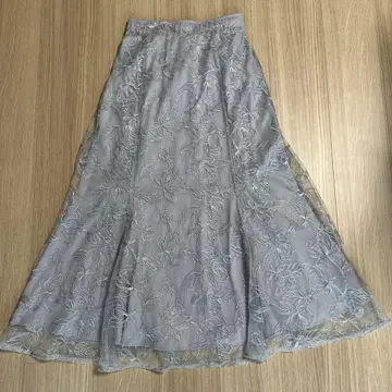 natural couture 오간자 자수 시어 스커트 색스 블루