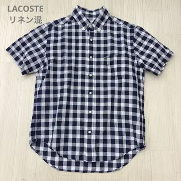 LACOSTE 라코스테 코튼 린넨 체크 반팔 셔츠 S M