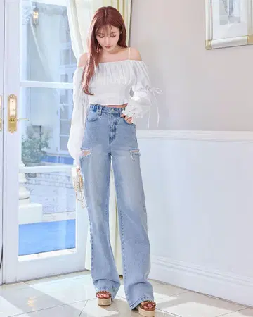새상품 Rady 커팅 스트레이트 와이드 데님 AI0076X 24인치