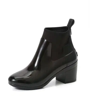 HUNTER 블랙 레인부츠 REFIND MID HEEL GLOSS