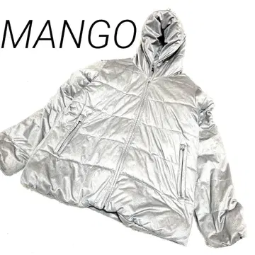 MANGO 후드 부착 그레이 경량 패딩 자켓 등 포켓