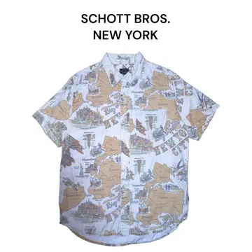 SCHOTT BROS. 뉴욕 지도 올 패턴 패턴 반팔 셔츠 샷