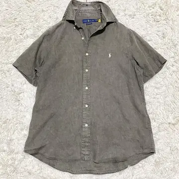 현행 랄프 로렌 린넨 셔츠 2XL 상당 카키 버튼 다운 반팔