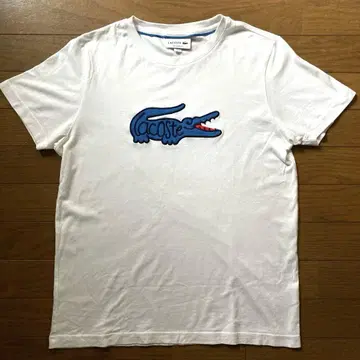 라코스테 LACOSTE 파랑 악어 빅 로고 자수 티셔츠