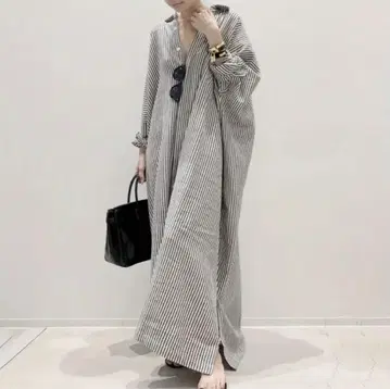 미사용 새상품 롱 셔츠 원피스 스트라이프