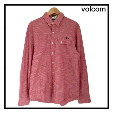 volcom 코튼 셔츠 레드 긴팔 남성용 얇은 소재 가슴 포켓 무지 S
