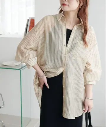디스코트 시어 스트라이프 셔츠 택 포함 미사용 새상품