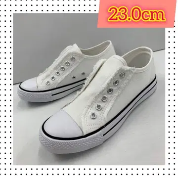 23.0cm 여성용 새상품 와이드 끈 없는 캔버스 슬립온 편안한 화이트