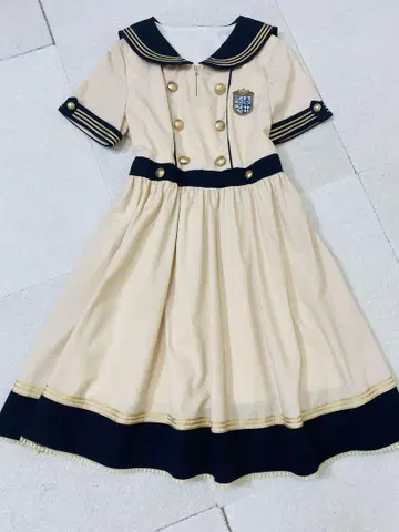 To Alice 세일러 더블 골드 버튼 원피스