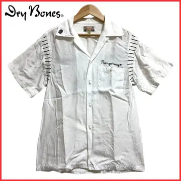 Dry Bones 자수 보더 절개 레이온 볼링 셔츠 화이트 XS