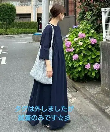 notch 네이비 플레어 슬리브 롱 원피스 M/L