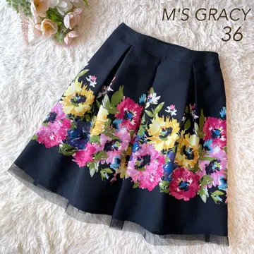 새상품급 M'S GRACY 플라워 모티브 튤 스커트 블랙 36