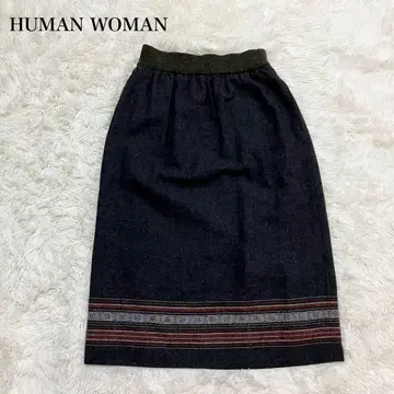 휴먼 우먼 에스닉풍 자수 타이트 스커트 울 혼방 일본제 레트로