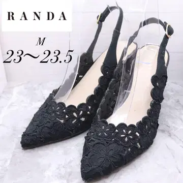 randa 랜다 플라워 컷 뮬 펌프스 꽃무늬 23 23.5 블랙