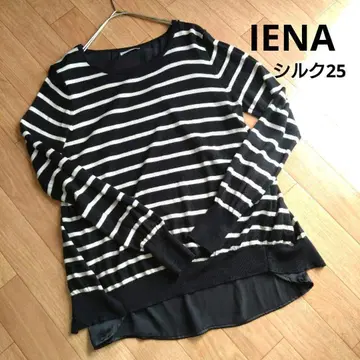 IENA 이에나 실크 혼방 울 보더 블랙 베이지 니트 백