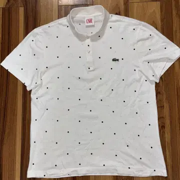 LACOSTE L!VE 피케 셔츠/사이즈 4 화이트 네이비 도트