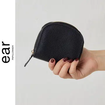 신상품 이아파피요네 심플 라운드 접이식 지갑 블랙 소가죽 천연 가죽