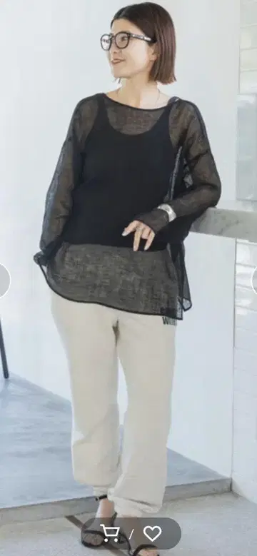 Spick & Span 메쉬 린넨 루즈 풀오버 블랙