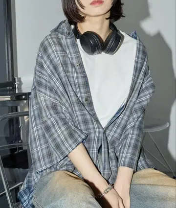 앵커 스미스 블루 셔츠 빈티지 가공 블리치 체크 반팔 셔츠 새상품