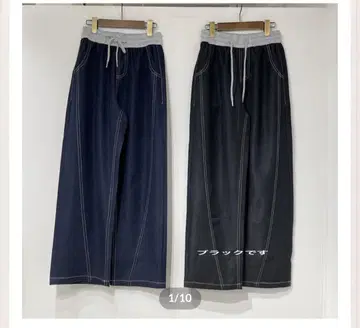 이시카와 라보 별도 천을 사용한 데님 팬츠 블랙