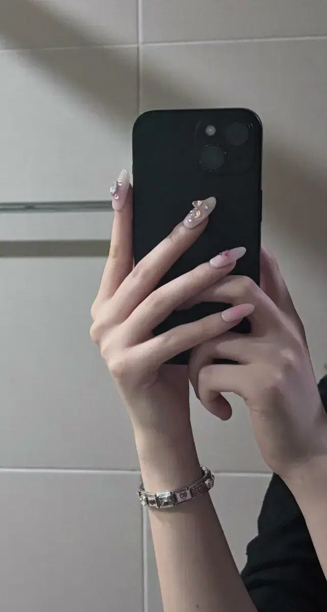 Kitty Heart Strawberry Milk Bboyong Ribbon Handmade Nail Tips